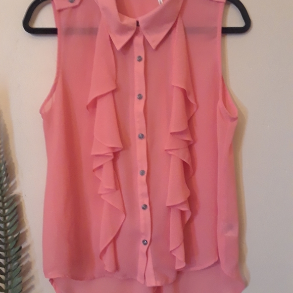 HAVE womens peach chiffon sleeveless button up ruffled top size XL - Picture 3 of 9